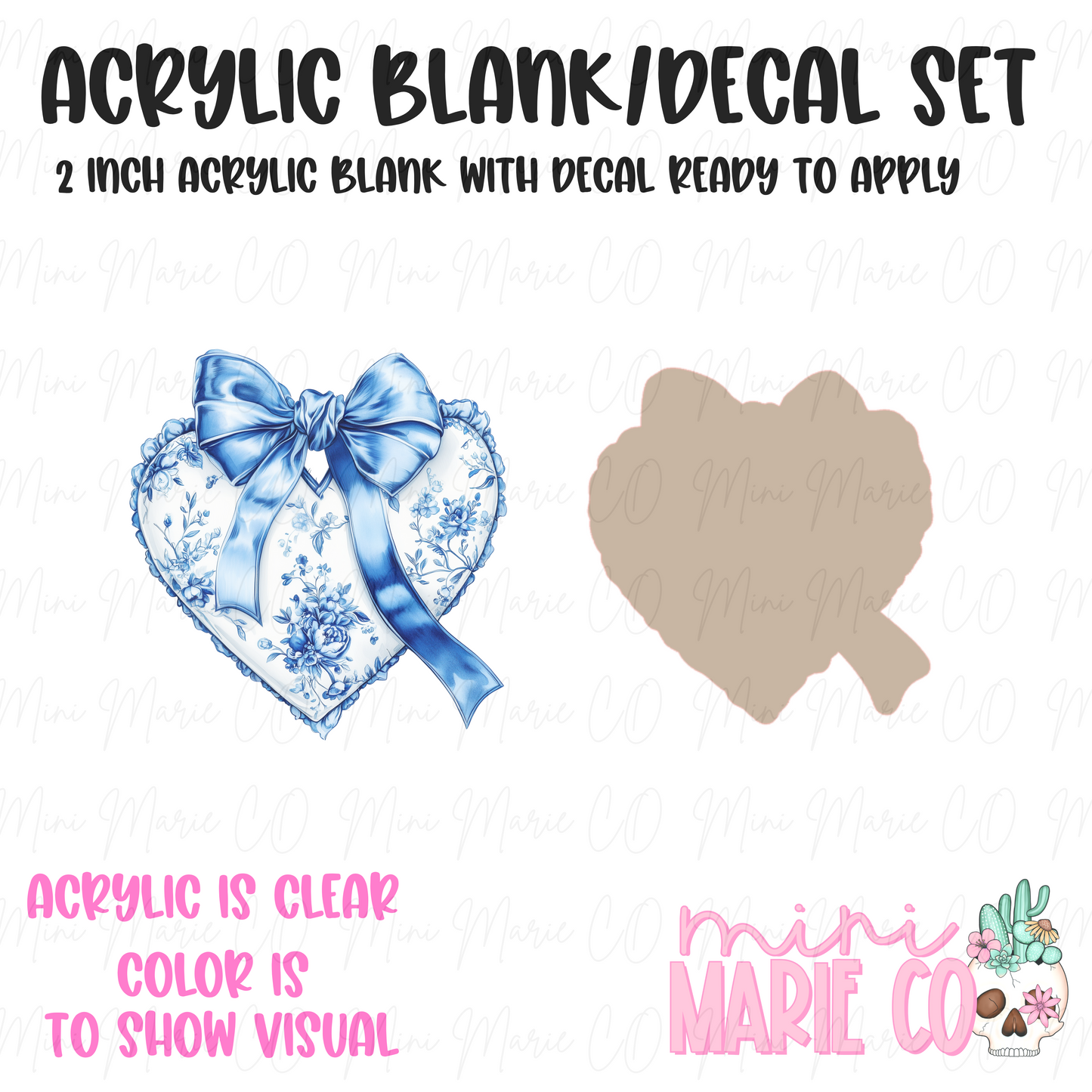 Blue Floral Heart Acrylic Blank/Decal Set