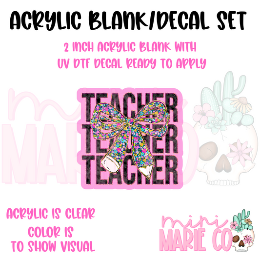 Teacher with Bow Acrylic Blank/UV DTF Decal Set
