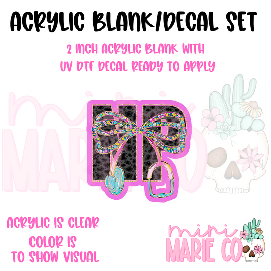 NP With Stethoscope Bow Acrylic Blank/UV DTF Decal Set