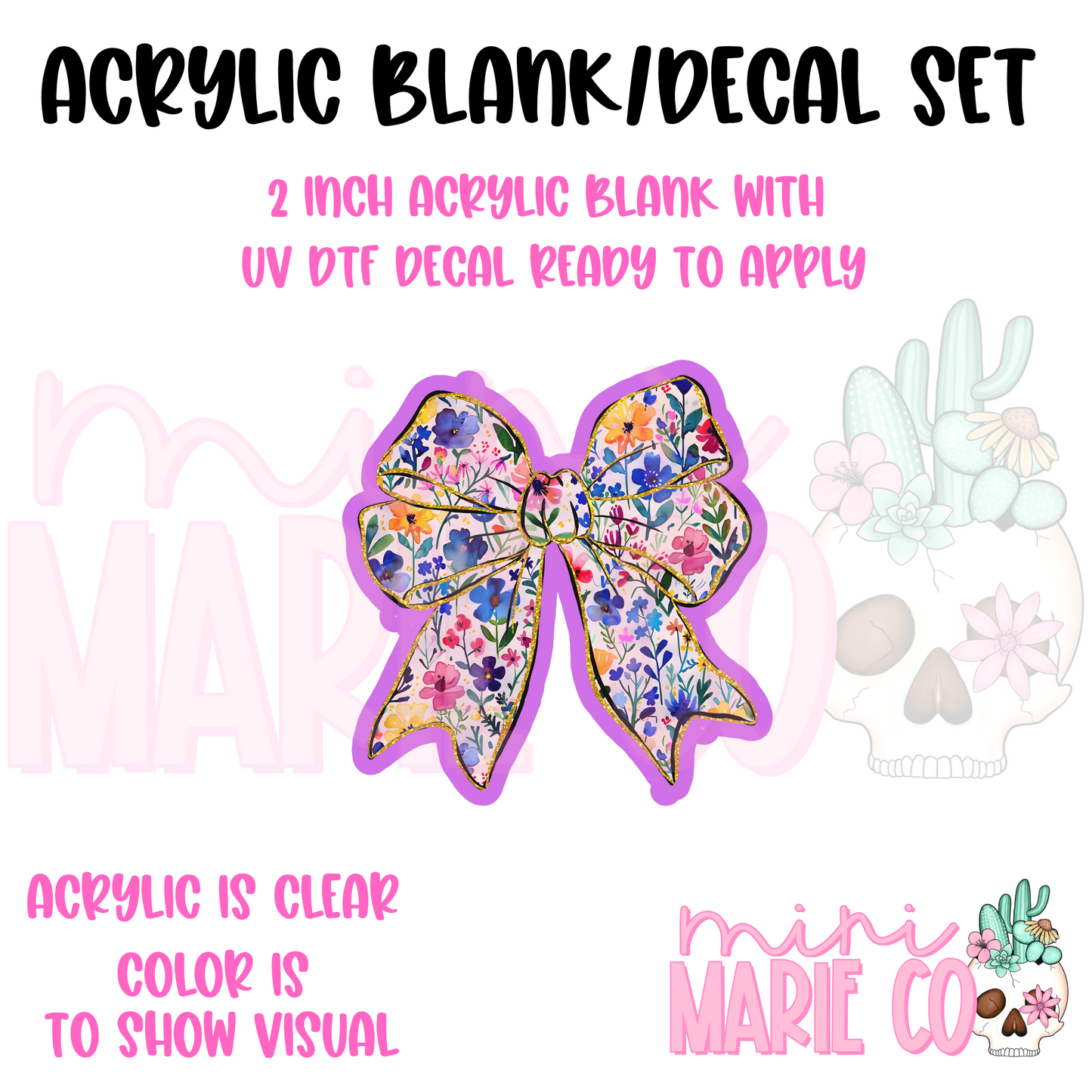 Beautiful Flower Bow  Acrylic Blank/UV DTF Decal Set