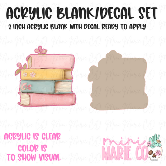 Cute Pink Books Acrylic Blank/Decal Set