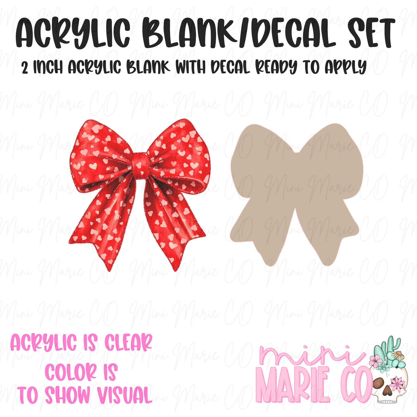 Red Heart Bow Acrylic Blank/Decal Set