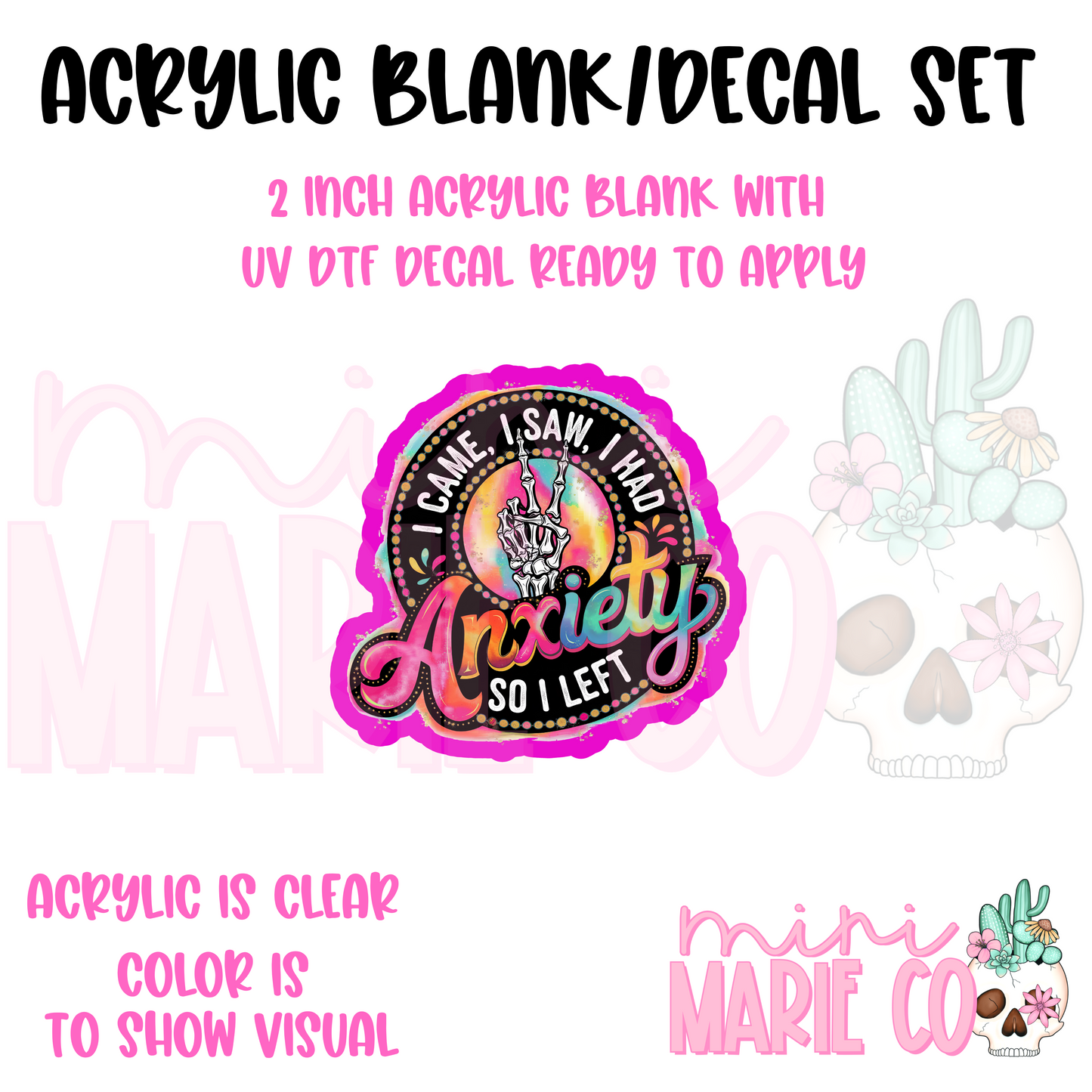 I Came, I Saw, I Had Anxiety So I Left  Acrylic Blank/UV DTF Decal Set