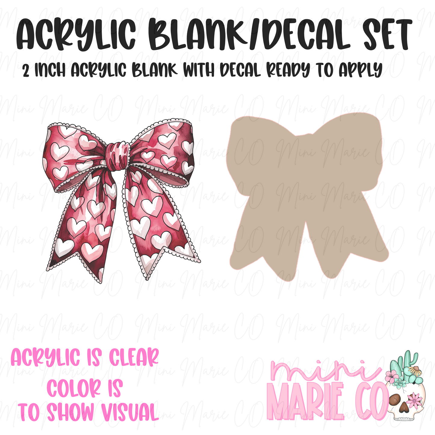 Vday Coquette Bow Acrylic Blank/Decal Set