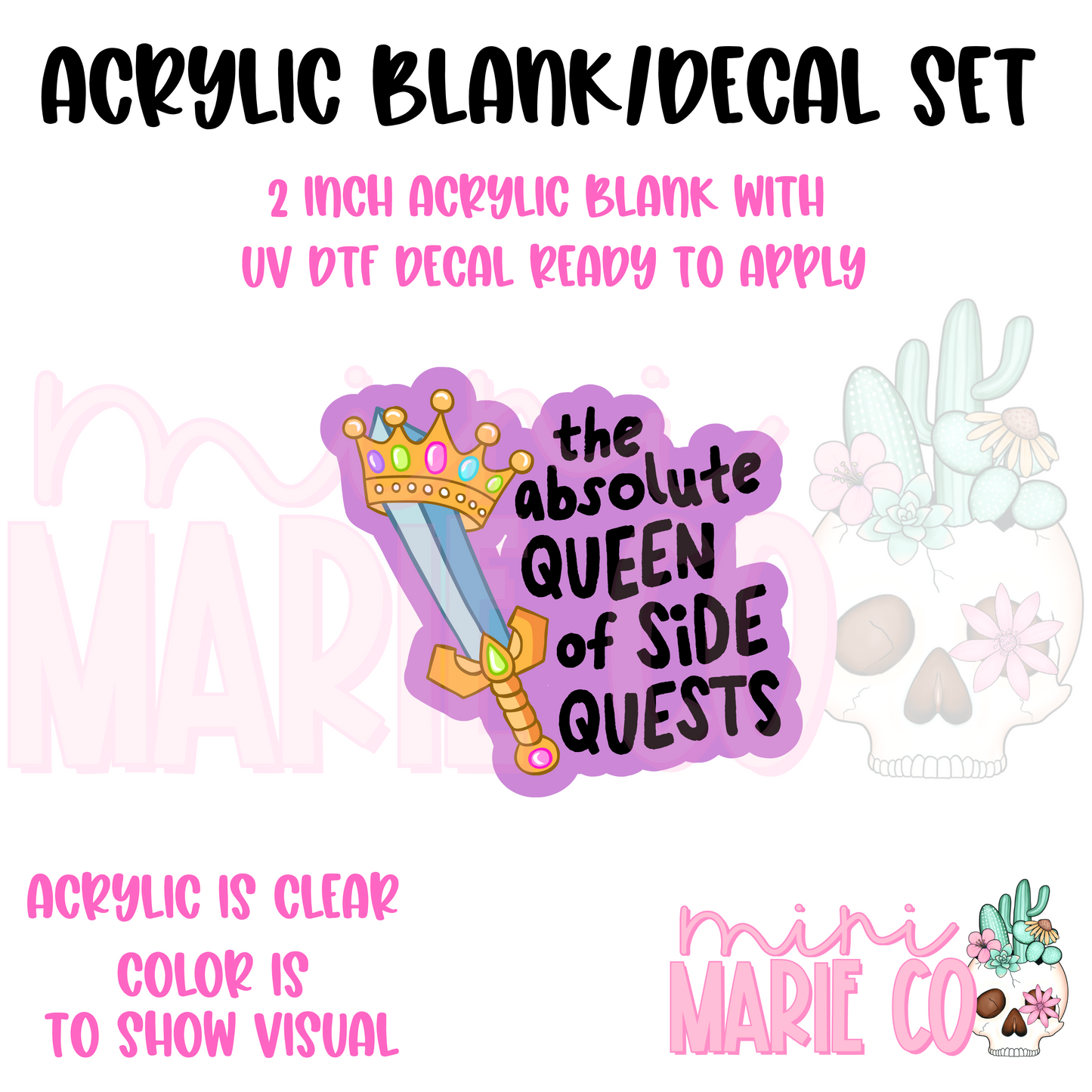 The Absolute Queen of Side Quests Acrylic Blank/UV DTF Decal Set