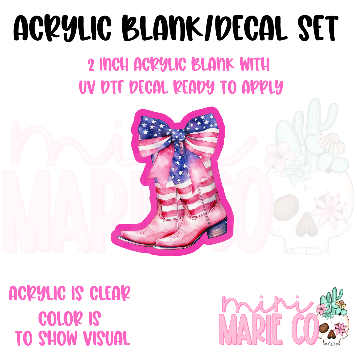 4th Coquette Cowboy Boots Acrylic Blank/UV DTF Decal Set