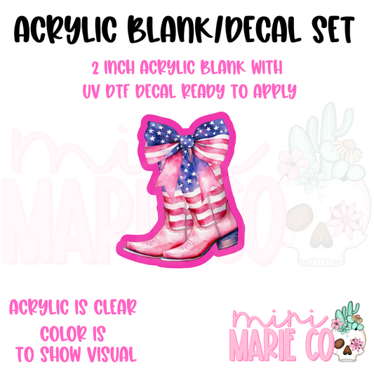 4th Coquette Cowboy Boots Acrylic Blank/UV DTF Decal Set
