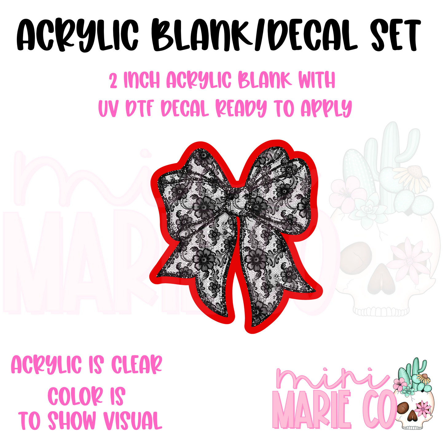 Black Lace Bow Acrylic Blank/UV DTF Decal Set