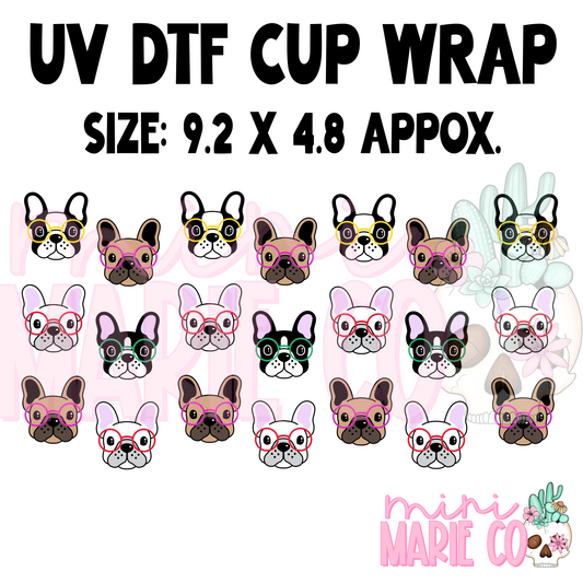 Frenchie Dogs With Glasses UV DTF Cup Wrap