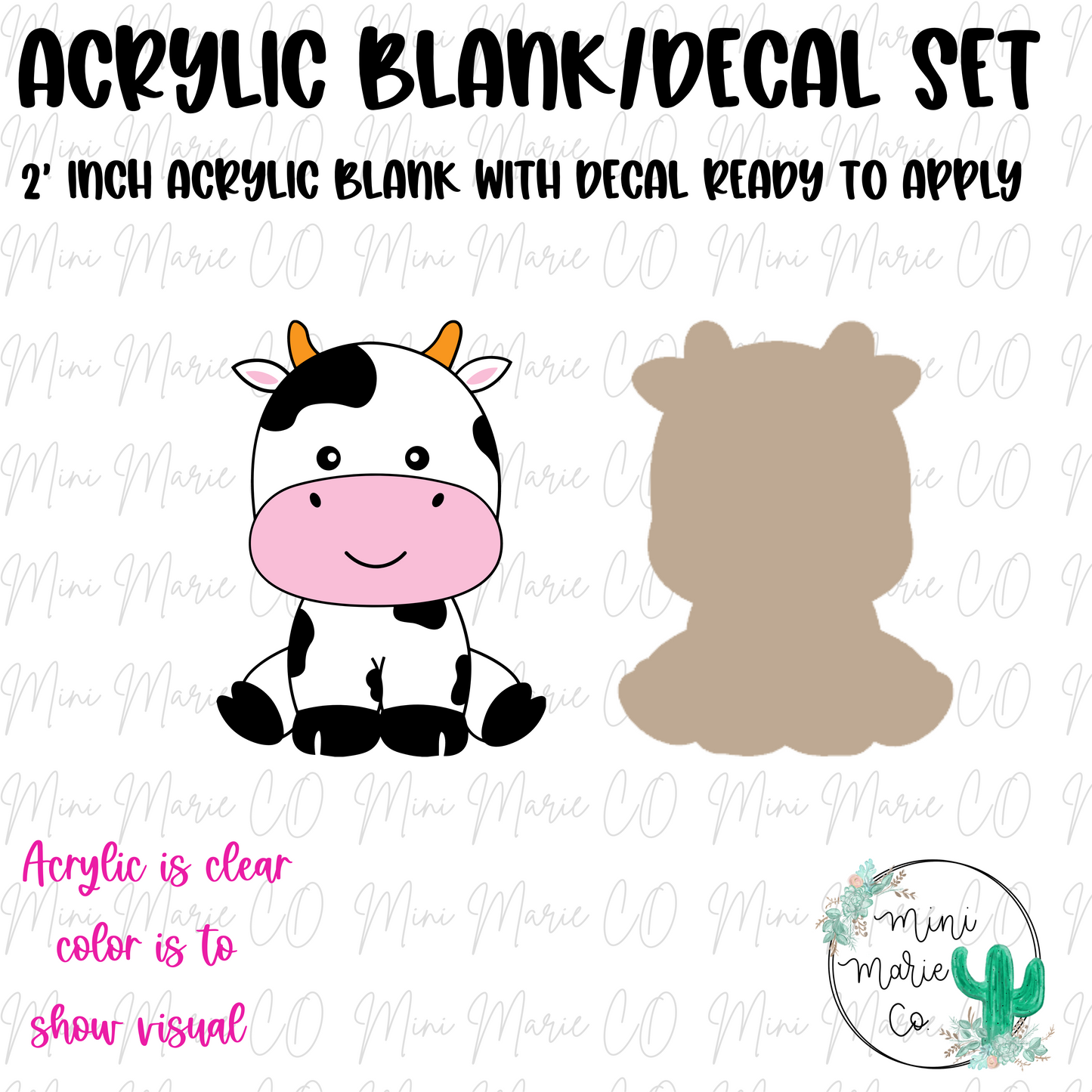 Cute Cow  Acrylic Blank/Decal Set