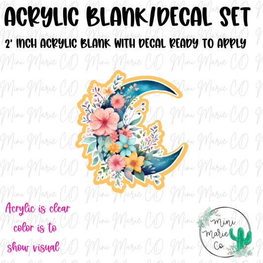 Floral Crescent Moon Acrylic Blank/Decal Set