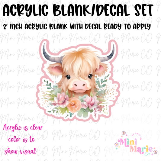 Flower Highland Cow Acrylic Blank/Decal Set
