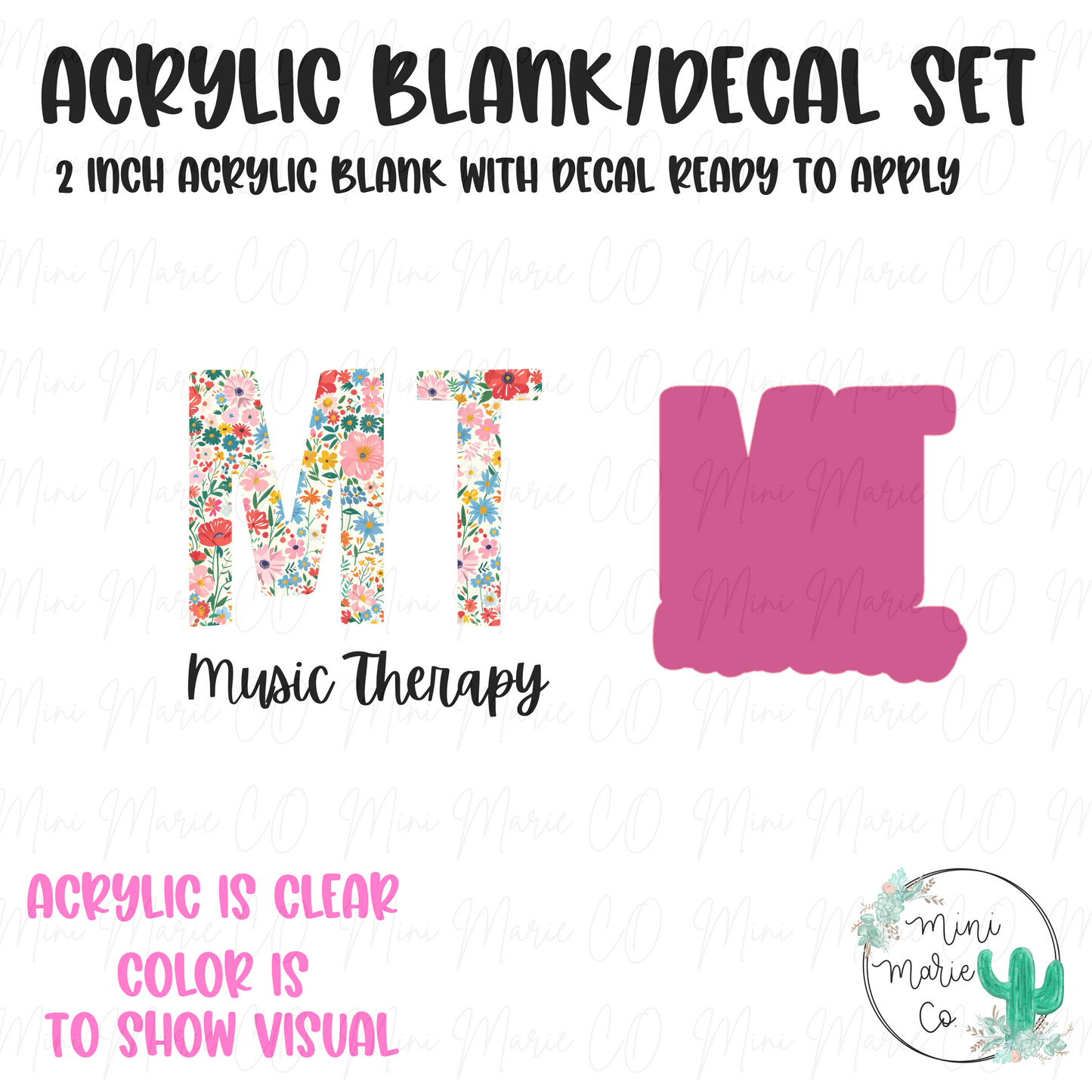 Music Therapy (MT) Floral Acrylic Blank/Decal Set