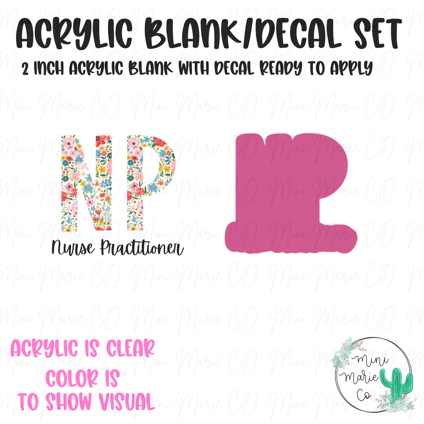 Nurse Practitioner (NP) Floral Acrylic Blank/Decal Set