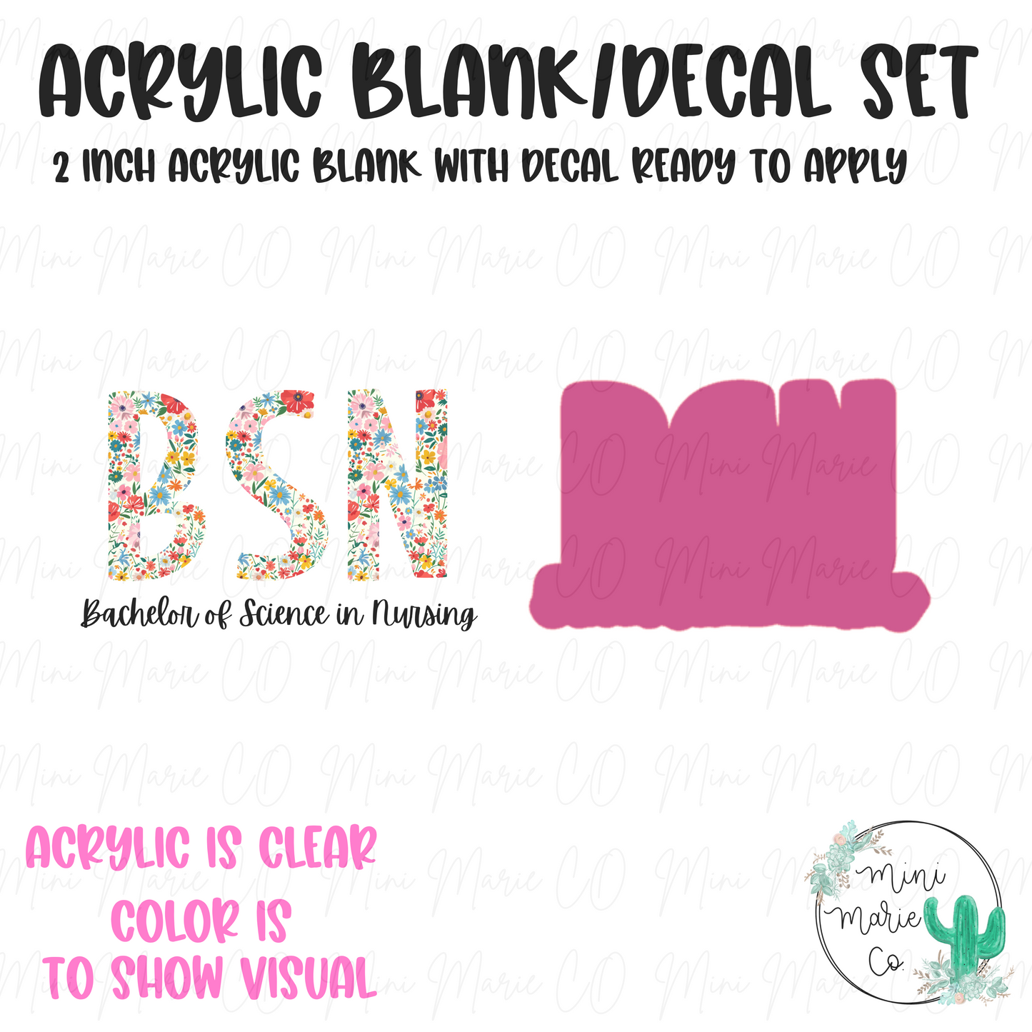 Bachelor of Science in Nursing (BSN) Acrylic Blank/Decal Set