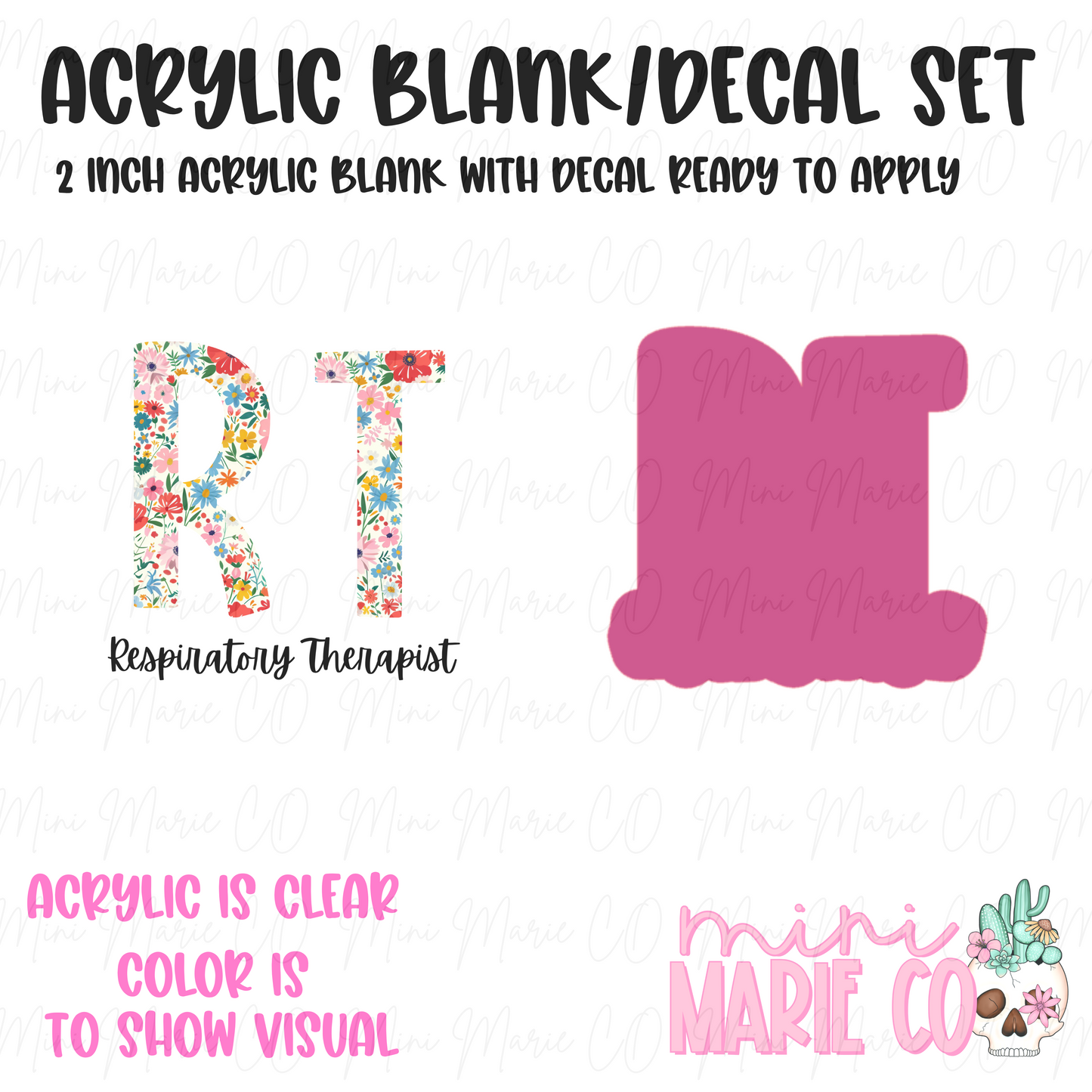 Respiratory Therapist (RT) Floral Acrylic Blank/Decal Set