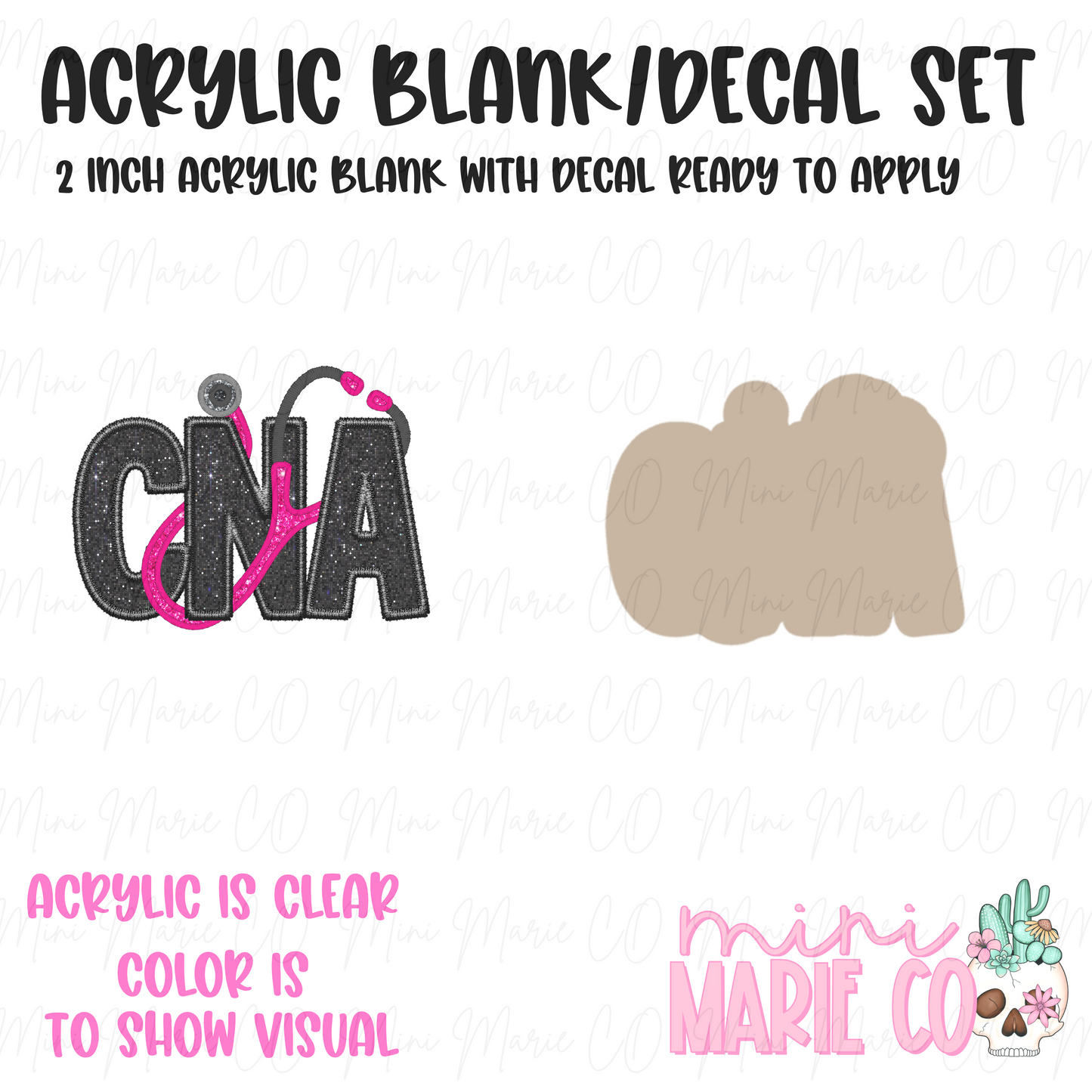 CNA faux black glitter Acrylic Blank/Decal Set