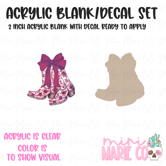 Boots Maroon Floral Bow Acrylic Blank/Decal Set