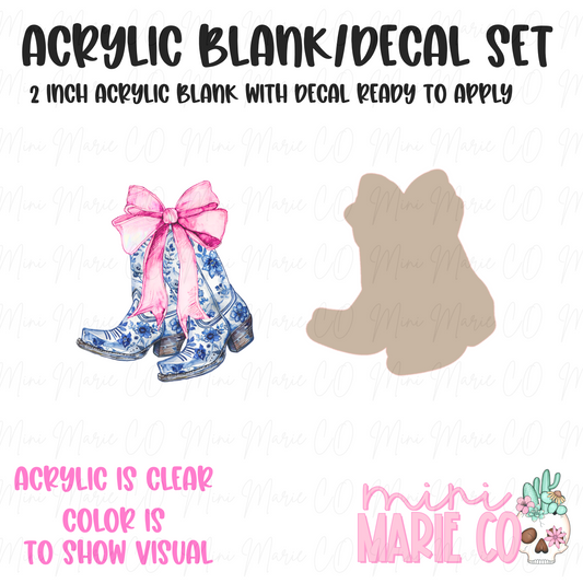 Boots Pink Blue Floral Bow Acrylic Blank/Decal Set