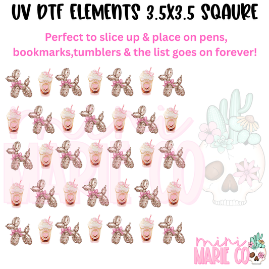 Coffee Balloon Dog Element  Square UV DTF