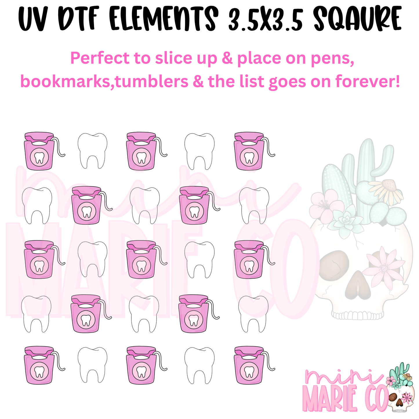 Floss & Tooth Element  Square UV DTF