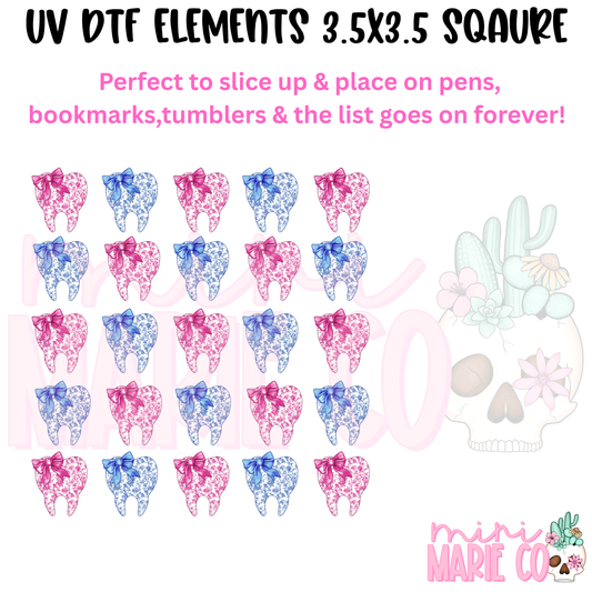 Blue & Pink Toile Tooth Element  Square UV DTF