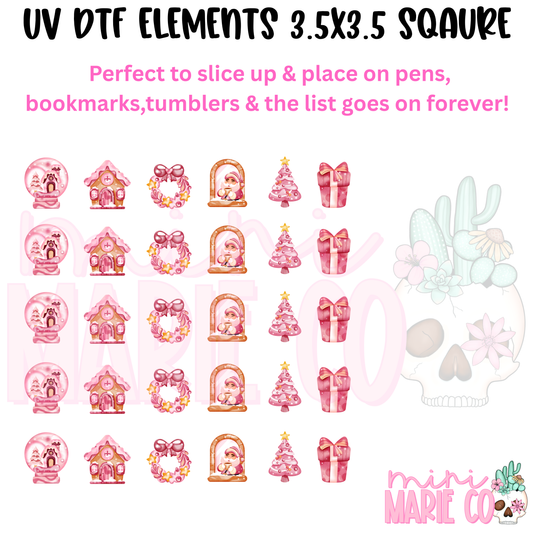 Pink Christmas Element Square UV DTF