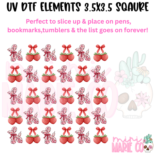 Strawberry Balloon Dog Element  Square UV DTF