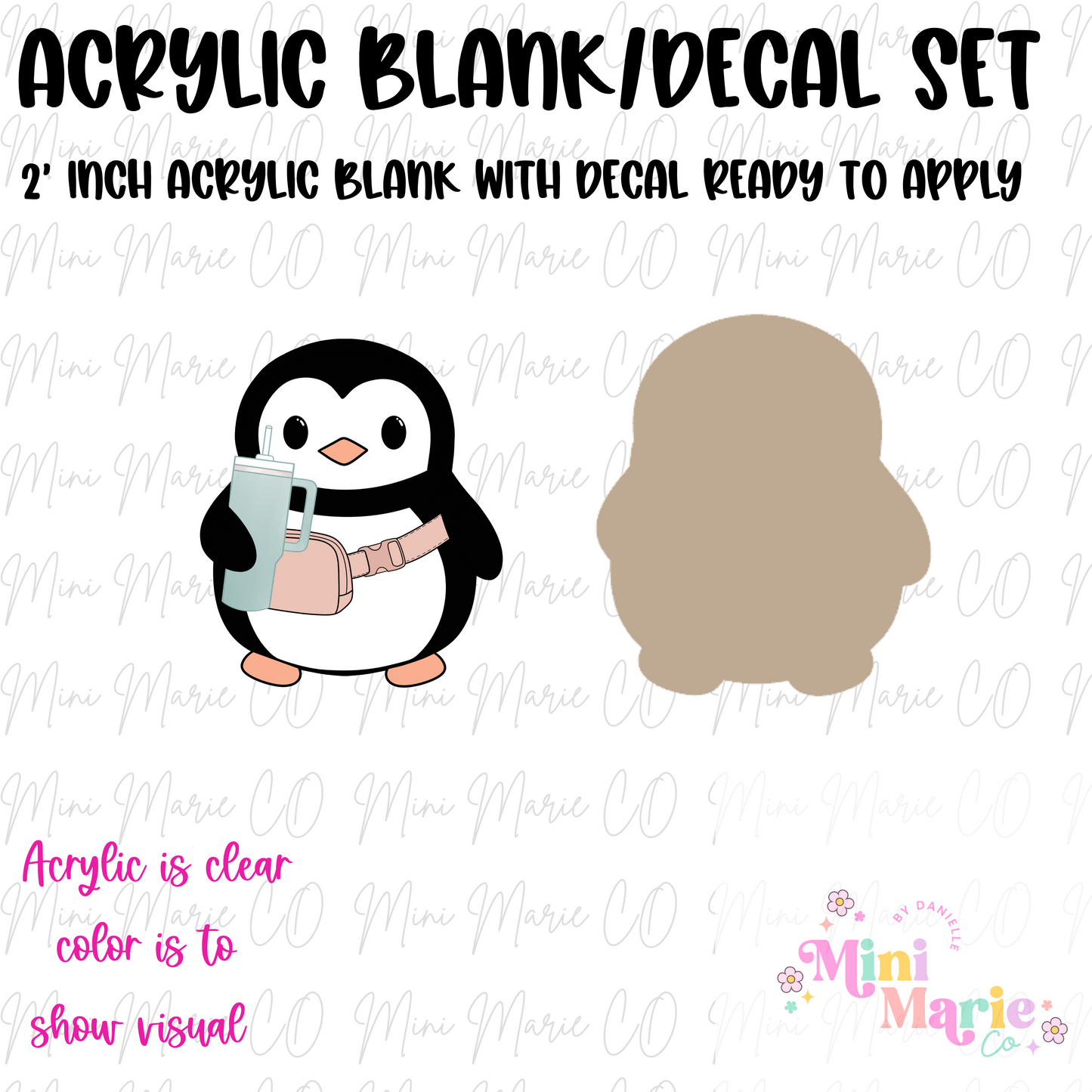 Cute Penguin Tumbler Acrylic Blank/Decal Set