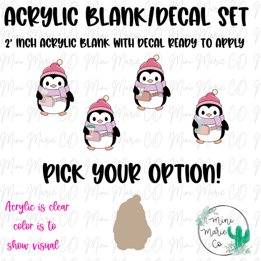 Santa Penguin With Drinks Acrylic Blank/Decal Set