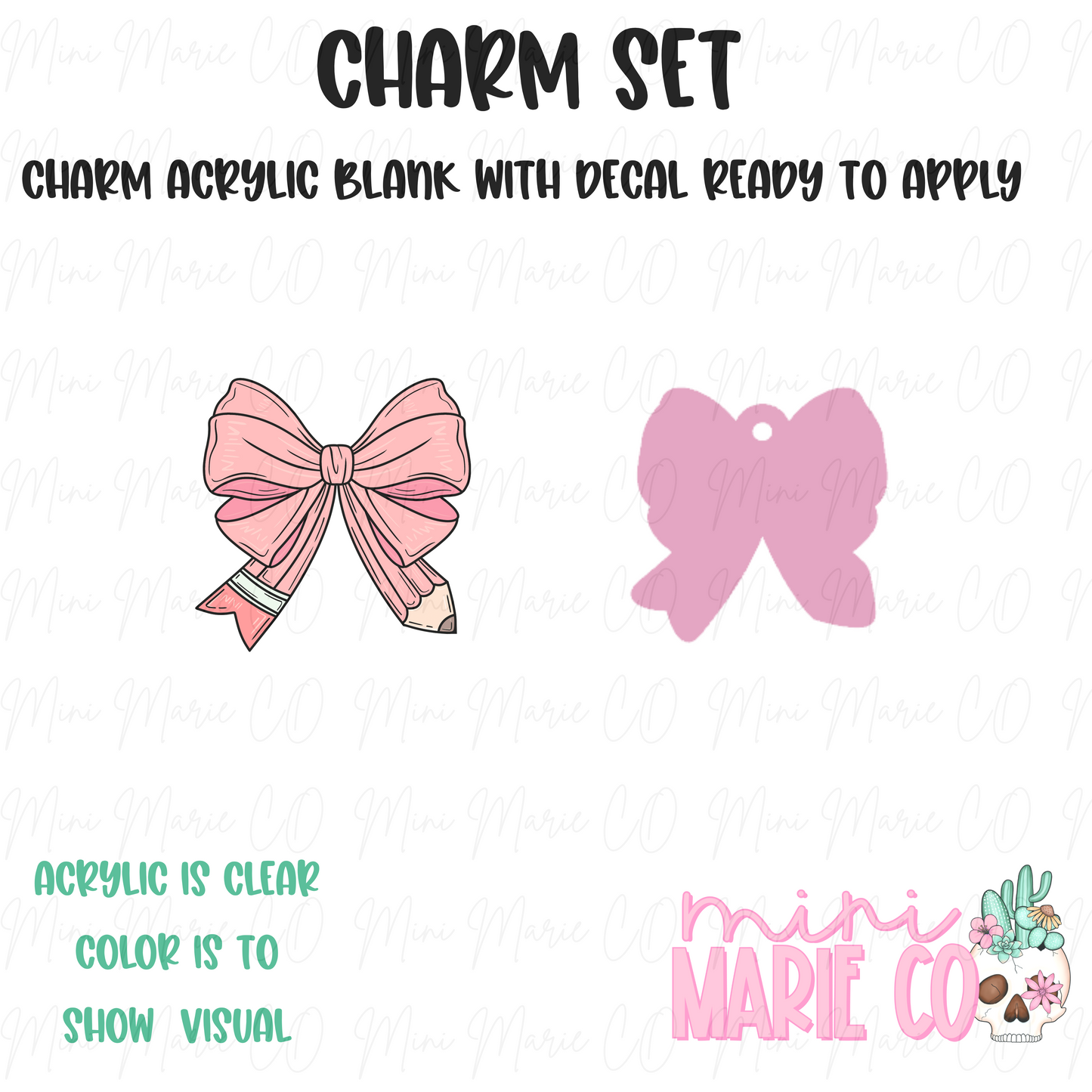 Pink Pencil Bow Charm/Decal