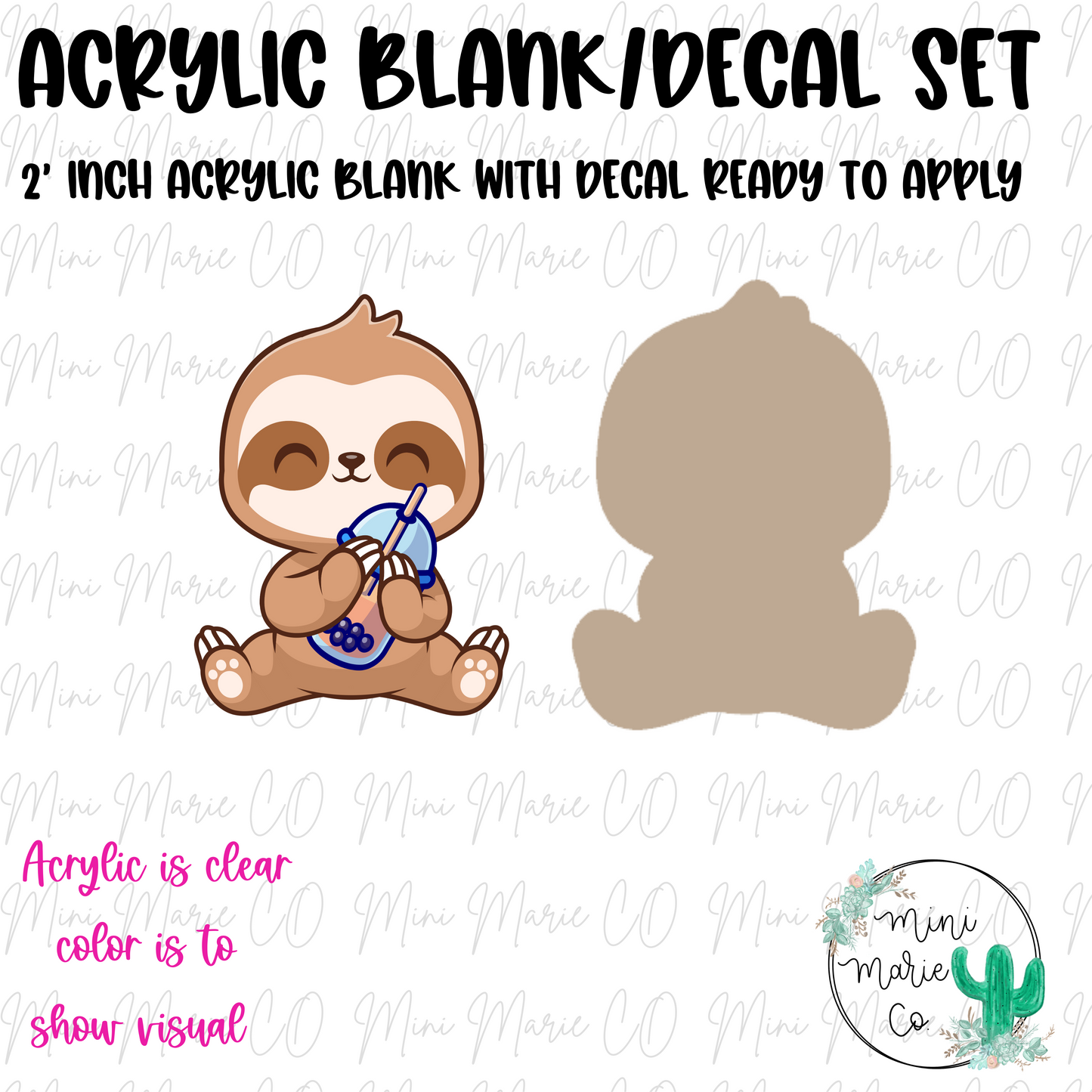 Sloth Boba Acrylic Blank/Decal Set