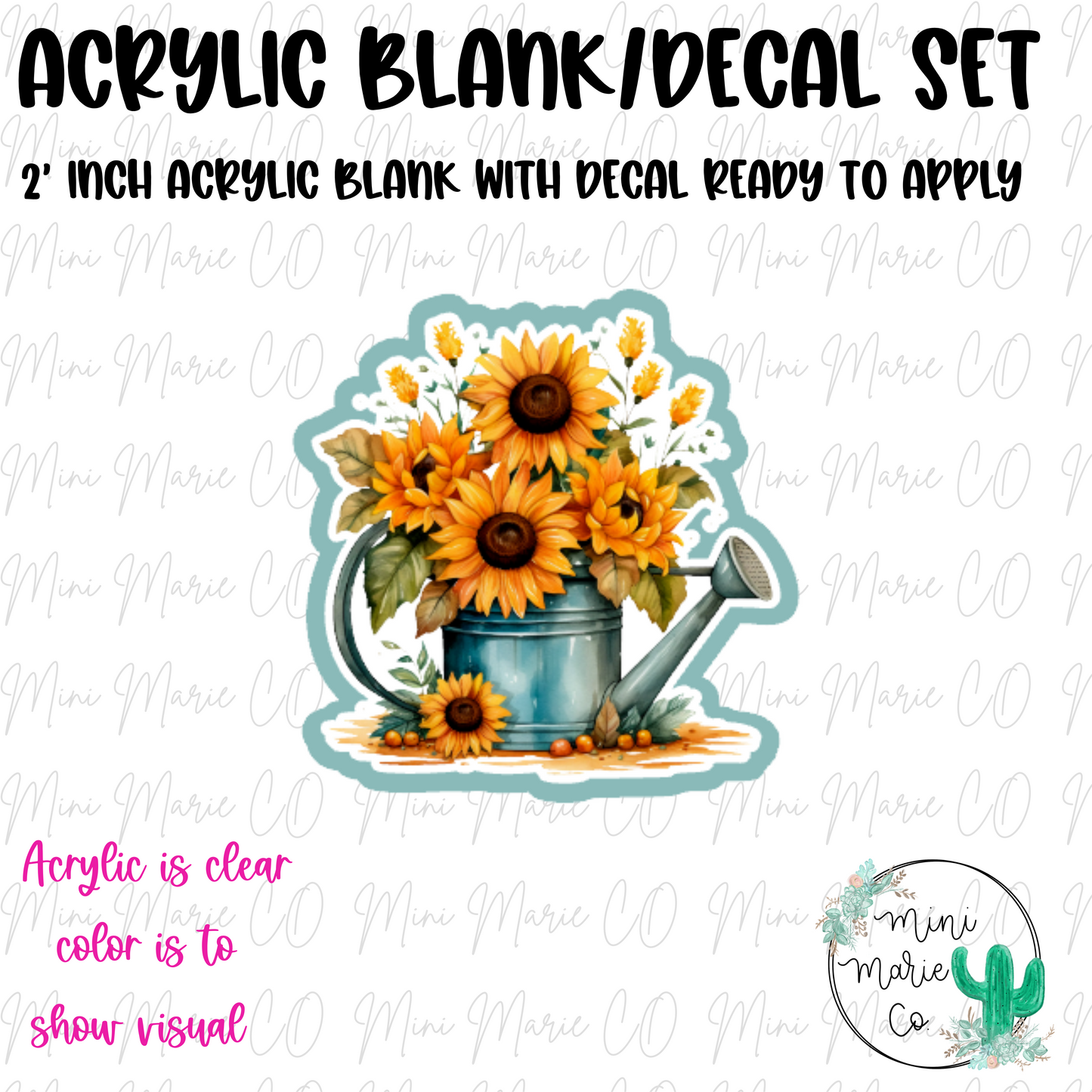 Sunflower Watering Can Acrylic Blank/Decal Set