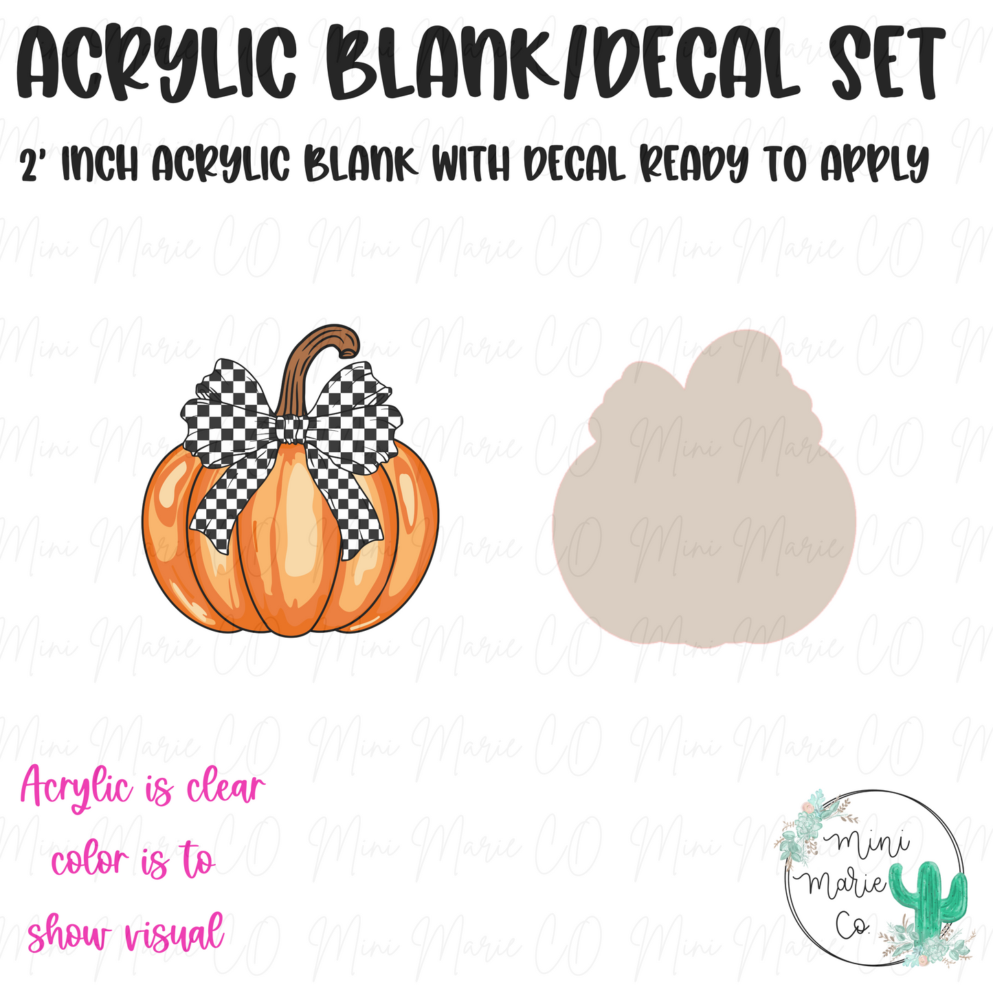 Orange Pumpkin  Checkered Bow Acrylic Blank/Decal Set