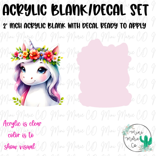 Floral Unicorn Acrylic Blank/Decal Set