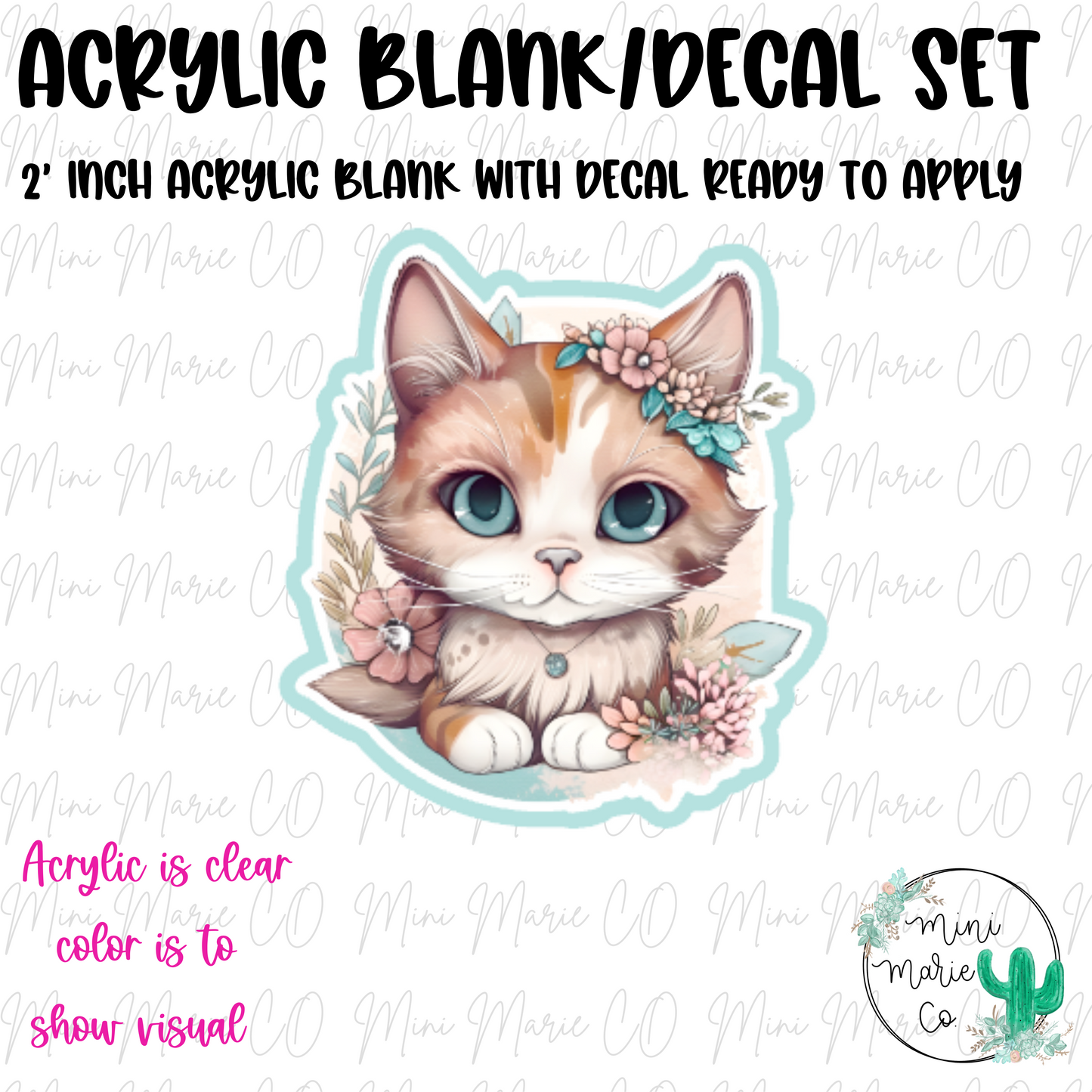 Floral Cat Acrylic Blank/Decal Set