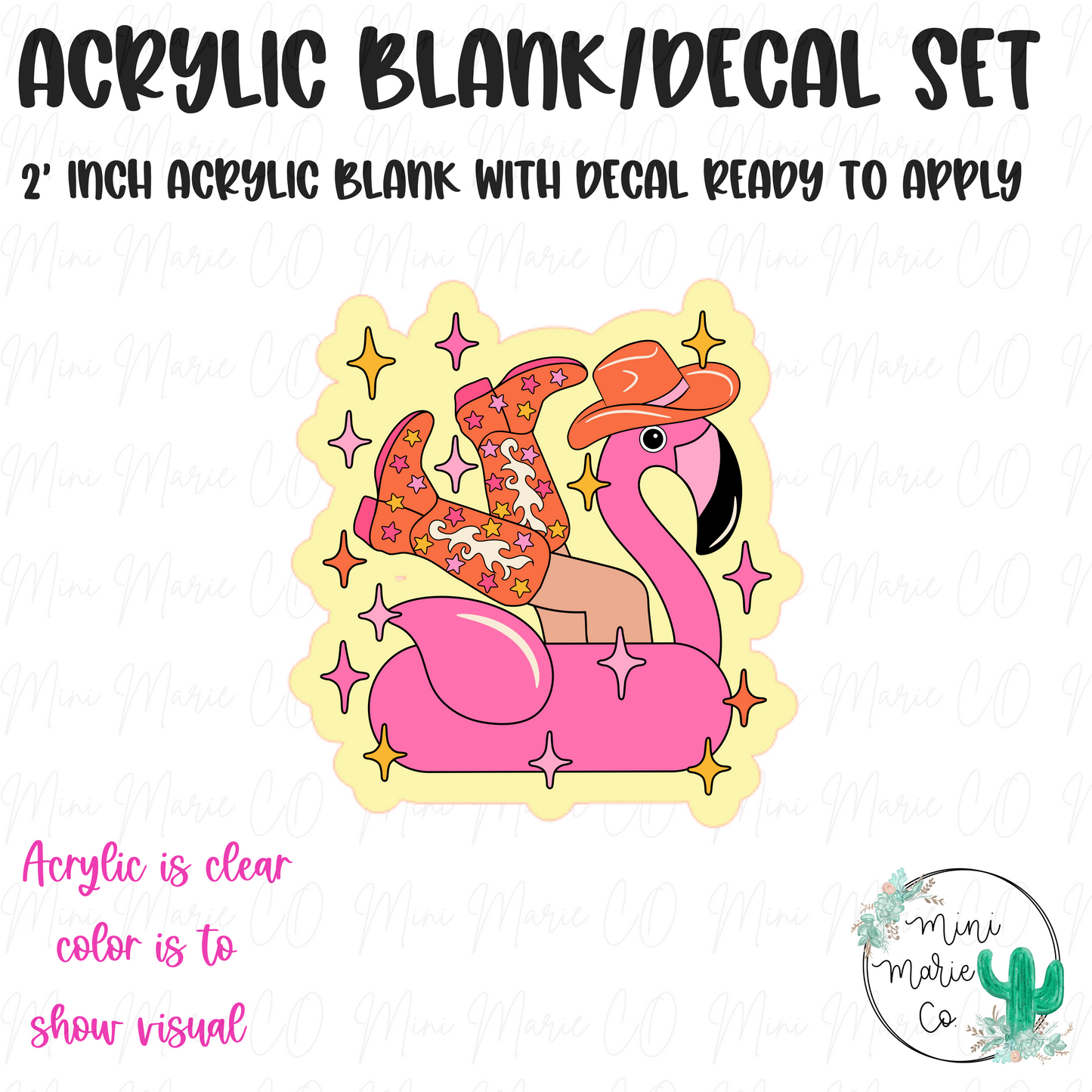 Cowgirl Flamingo  Acrylic Blank/Decal Set