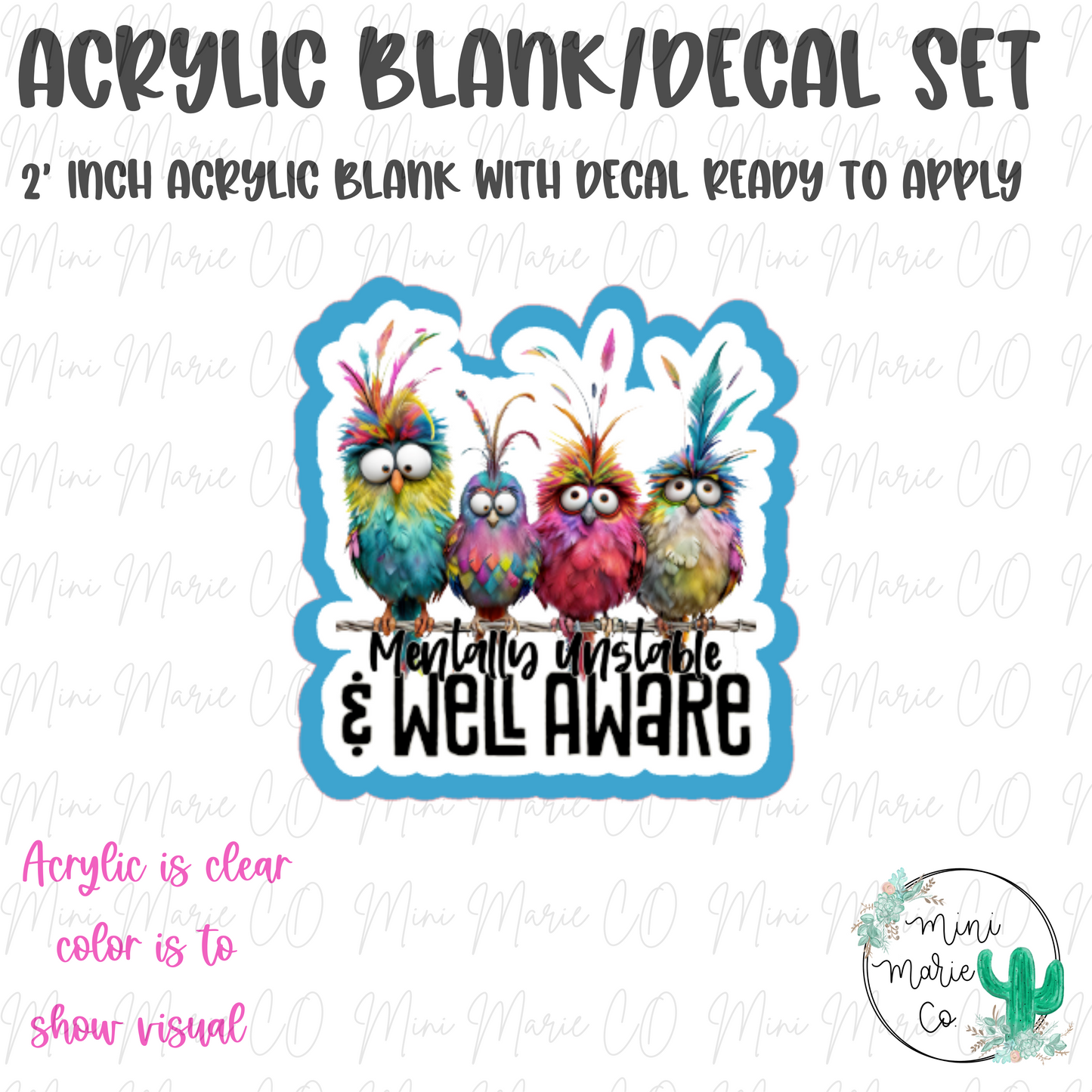 Mentally Unstable & Well Aware Acrylic Blank/Decal Set