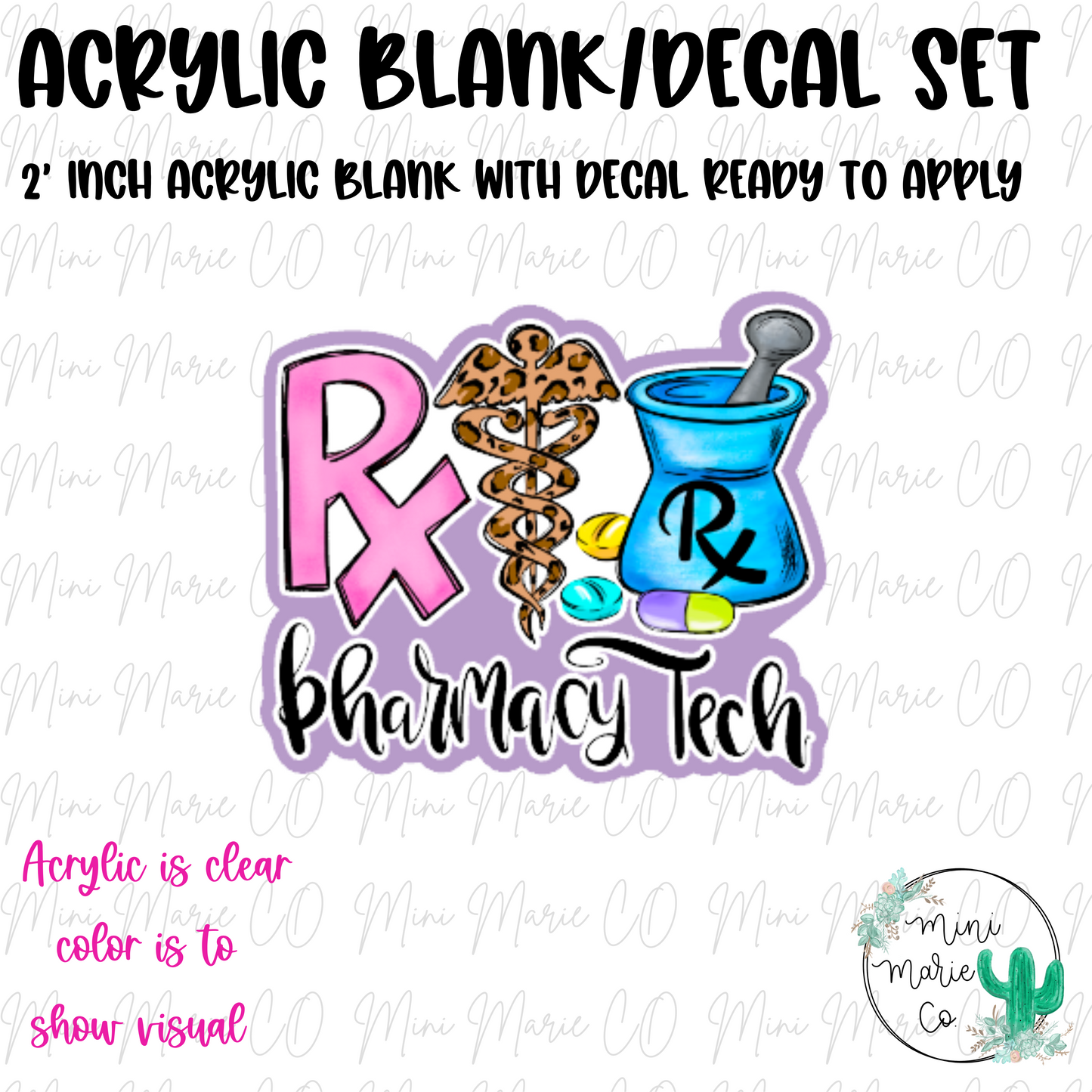 RX Pharmacy Tech Acrylic Blank/Decal Set