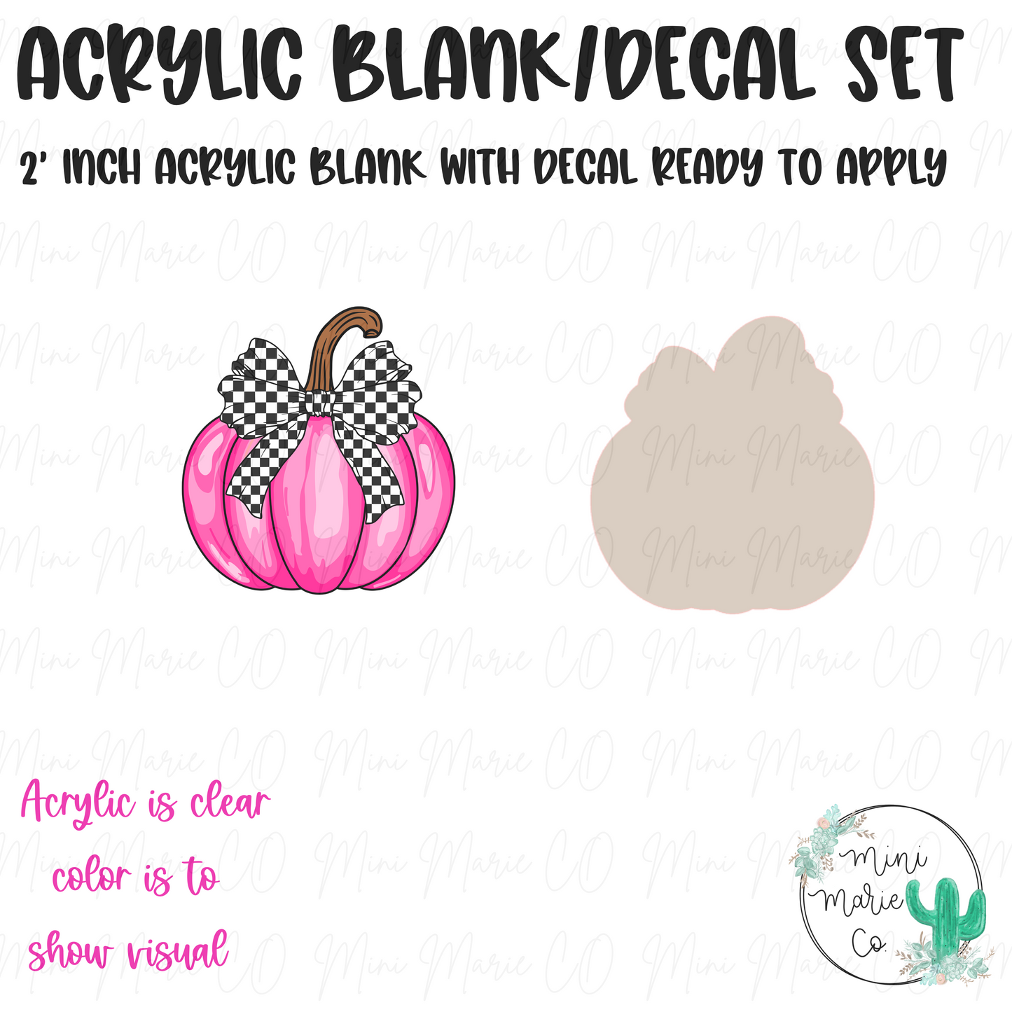 Pink Pumpkin Checkered Bow Acrylic Blank/Decal Set