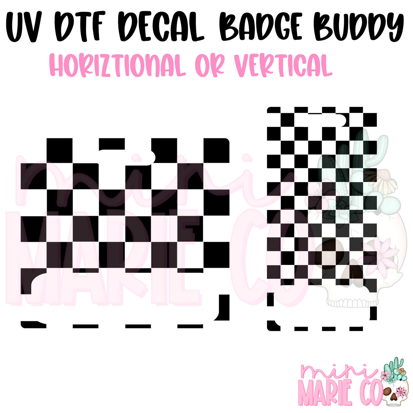 Black Checkered UV DTF Ready to Apply Decal (Horizontal or Vertical)