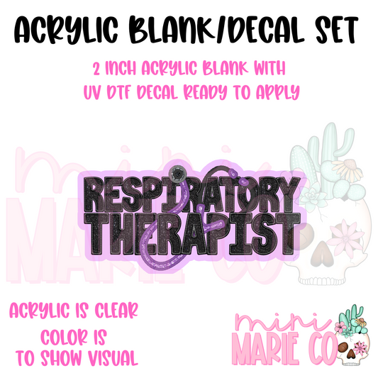 Respiratory Therapist Faux Glitter Acrylic Blank/ UV DTF Decal Set