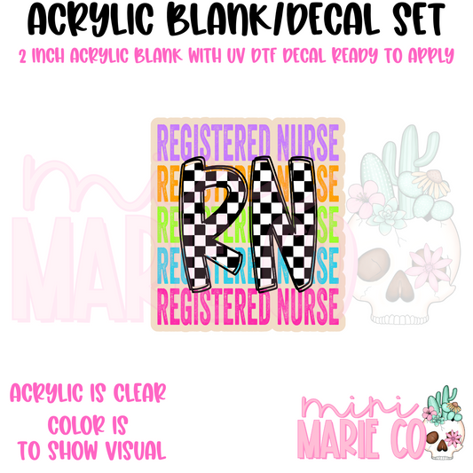 RN Colorful Checkered Acrylic Blank/ UV DTF Decal Set