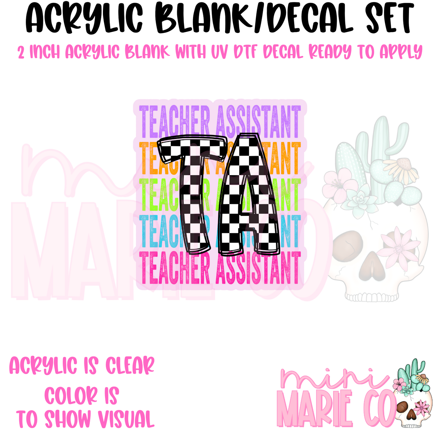 TA Colorful Checkered Acrylic Blank/ UV DTF Decal Set