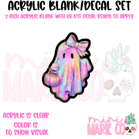 Iridescent Ghost Acrylic Blank/ UV DTF Decal Set