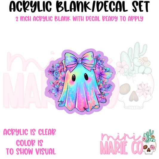 Floral Irisdecent Ghost Acrylic Blank/ UV DTF Decal Set