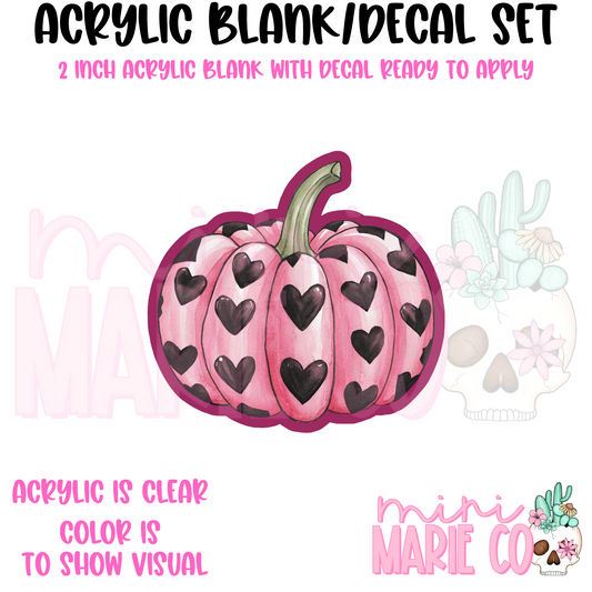 Pink Pumpkin With Hearts Acrylic Blank/Decal Set