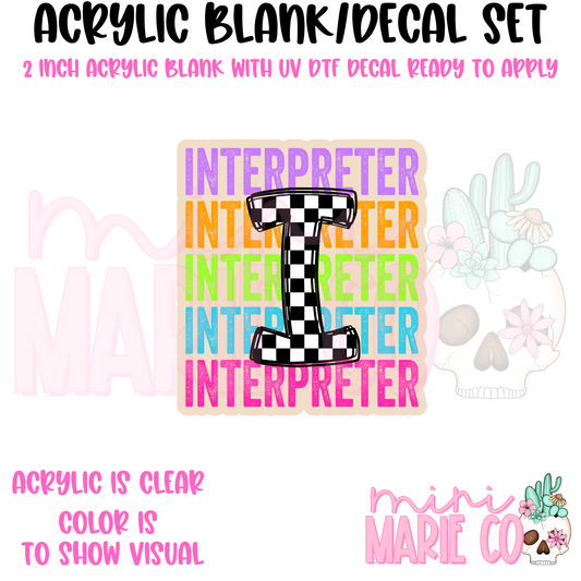 Interpreter Colorful Checkered Acrylic Blank/ UV DTF Decal Set