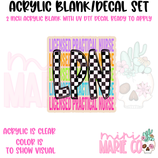 LPN Colorful Checkered Acrylic Blank/ UV DTF Decal Set