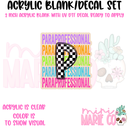Paraprofessional Colorful Checkered Acrylic Blank/ UV DTF Decal Set